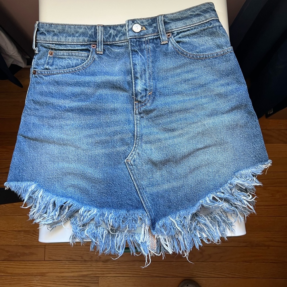 We The Free Distressed Light Blue Denim Mini Skirt